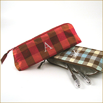 personalized plaid silk brush case